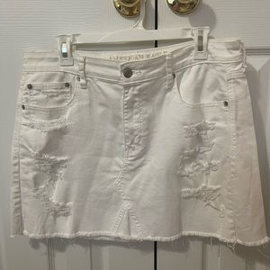 AE high rise jean skirt distressed
